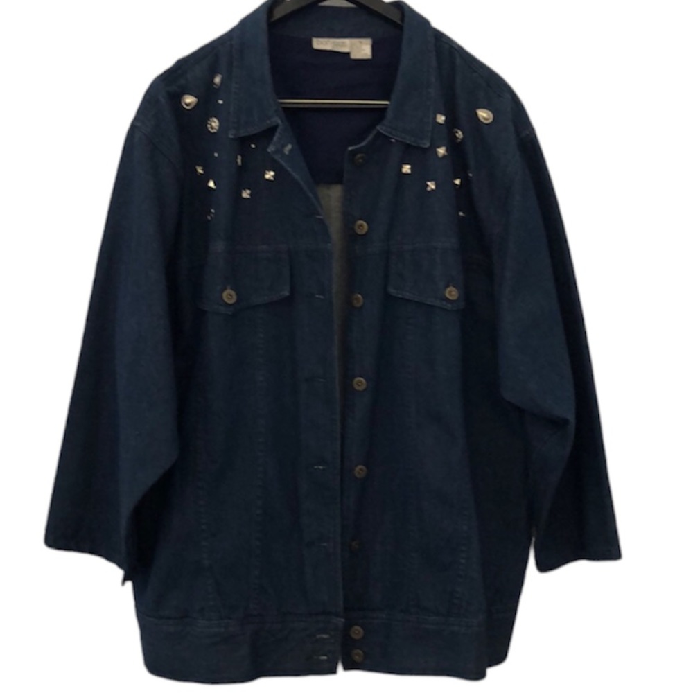 VTG BonJour Denim / Jean Jacket w/ silver stud embellishments Women’s Sz XL
